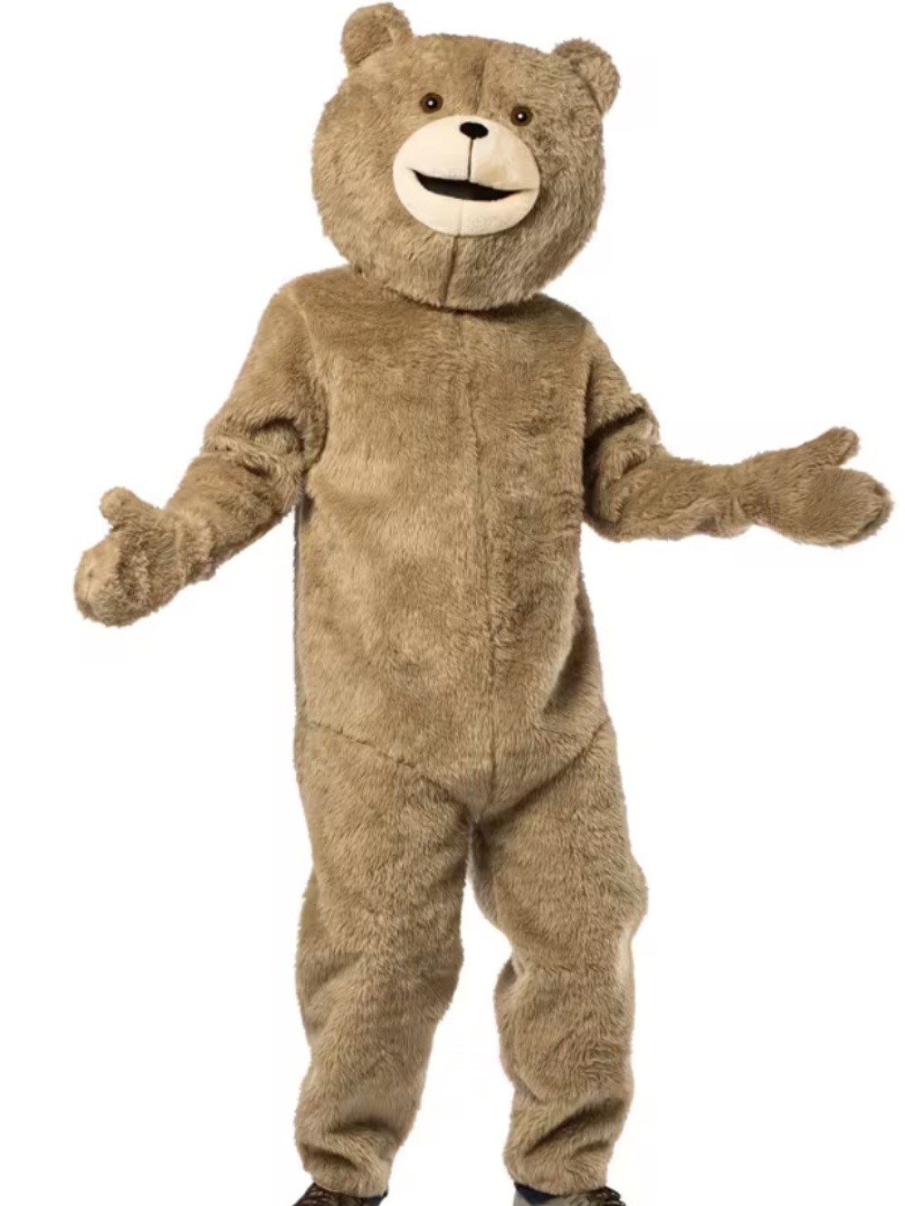 Adult One-Piece Tan Plush Bear Halloween 2 Piece Faux Fur Costume. One Size.